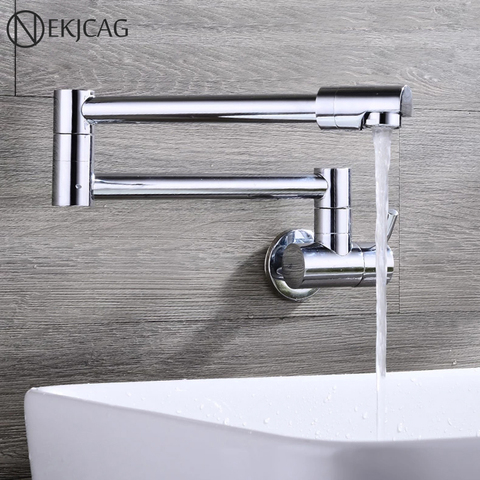 Single Lever Rotate Folding Spout Bathroom Kitchen Faucet Wall Mount Cold Water Sink Tap Chrome/Black/Brushed Nickel/Golden ► Photo 1/6