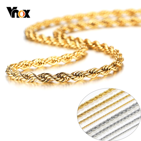 Vnox 2/3/4/5mm Rope Chain Necklace for Men Women Glossy Woven Stainless Steel Chain Comfort Fit Casual Unisex Neck Links 16