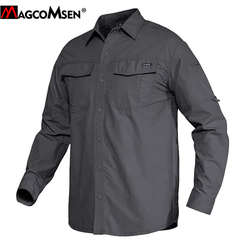 MAGCOMSEN Men's Army Shirts Military Clothes Quick Drying Summer Cargo Work Fishing Hiking Shirt Long Sleeve Tactical Shirt Tops ► Photo 1/6