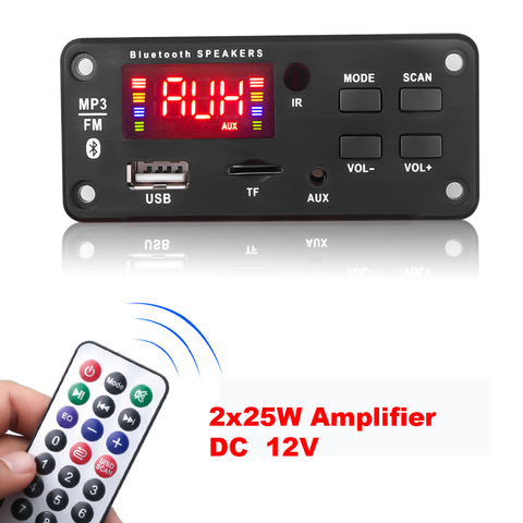 12V 50W Amplifier MP3 Decoder Board Bluetooth 5.0 Wireless Audio Module Big Color Screen Call Recording TF FM Radio For Car ► Photo 1/6