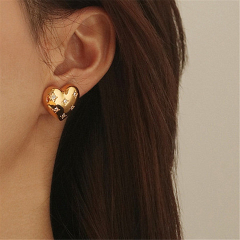 2022 Korean New Heart Rhinstone Gold Color Simple Stud Earring For Women Fashion Jewelry Vintage Oorbellen Brincos ► Photo 1/4