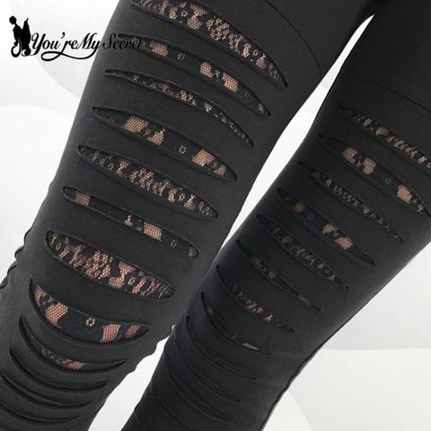 [You're My Secret] Shredded Leggings For Women Gothic Lace Workout Leggings Mid-Waist Slim Sexy Leggins Fitness Outside Legins ► Photo 1/6