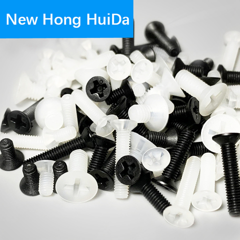 M2.5 M3 M4 M5 M6 M8 Black White Nylon Flat Head Machine Screw Cross Phillips Metric Thread Countersunk Plastic Bolt ► Photo 1/6