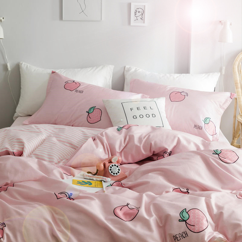 3/4pcs Kawaii Bedding Sets Cute Peach Bed Sheet Set With Pillow Cover For  Girl Bedding Set Twin Full Queen King Size Duvet Cover - Bedding Set -  AliExpress
