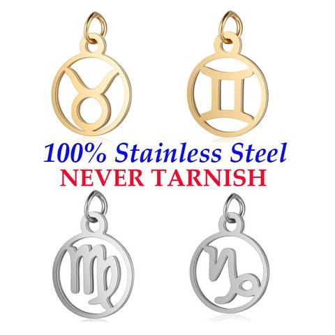 5 Pieces 12 Constellation Zodiac Charm Wholesale 100% Stainless Steel AAAAA Quality Pendants Real 316 Steel DIY Charms ► Photo 1/6