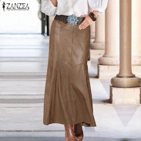 ZANZEA 2022 Casual High Waist A-Line Skirt Female Solid OL Fashion PU Leather Skirts Women's Spring Vestidos Robe Plus Size ► Photo 1/6