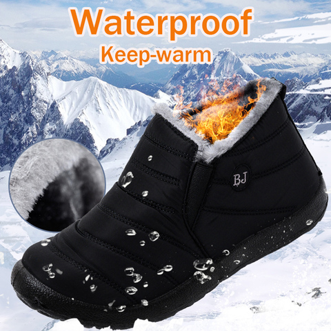 2022 Winter boots women waterproof snow shoes  Warm Fur Ankle Boots  Female Slip On Flat Casual Shoes Couple shoes plus size ► Photo 1/6