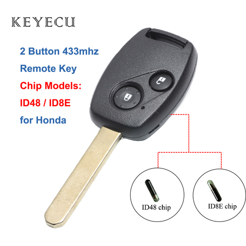 Keyecu 2 Buttons Remote Key Fob 433MHz ID48/ ID8E Chip Car Key for Honda Jazz Civic HRV FRV Stream CR-V 2002 2003 2004 2005 Euro ► Photo 1/3