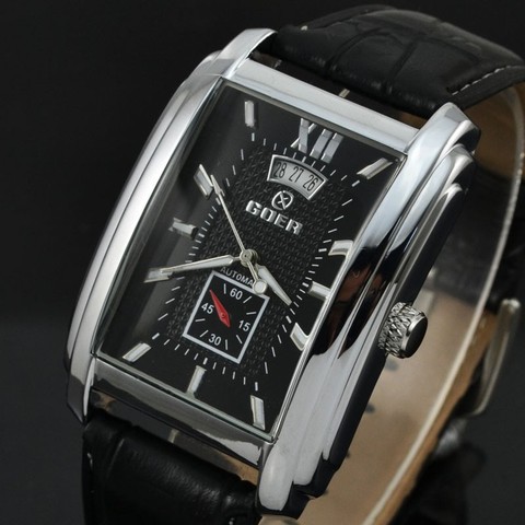 2022 Fashion Rectangle Mechanical Watches Men Auto Date Automatic Self-wind Wristwatches Small Seconds Watch Goer Reloj Hombre ► Photo 1/6