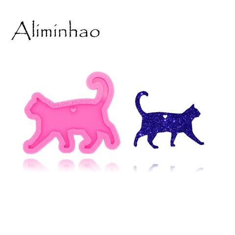 DY0399 Shiny Glossy Cat Walking necklace Jewelry Epoxy Mould Crafting Keychain Silicon Resin Silicone ► Photo 1/6