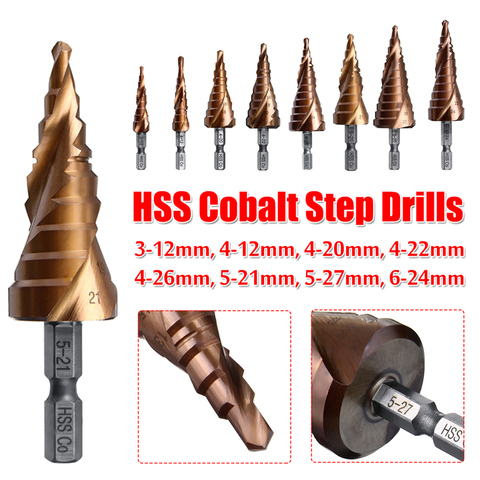 1/4 Inch Cone Hex Shank M35 HSS-Co Cobalt Step Drill Bit Spiral Grooved Taper Point Drill Hole Cutter For Metal , Steel Drilling ► Photo 1/6