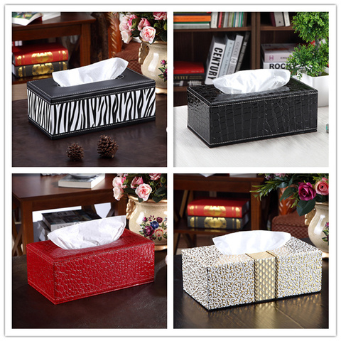 High-density Dutch wood Facial Tissue Box Cover PU Leather Hotel Car Container Towel Napkin  Case Holder Home Office Supplies ► Photo 1/5