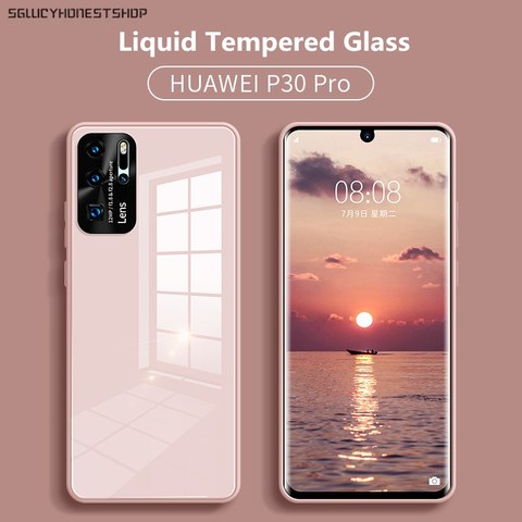 Original Liquid Tempered Glass Case For HuaWei P30 Pro P40 Pro Mate 30 Pro Nova 7 SE Pro Cover Metal Lens Protection Glass Case ► Photo 1/6