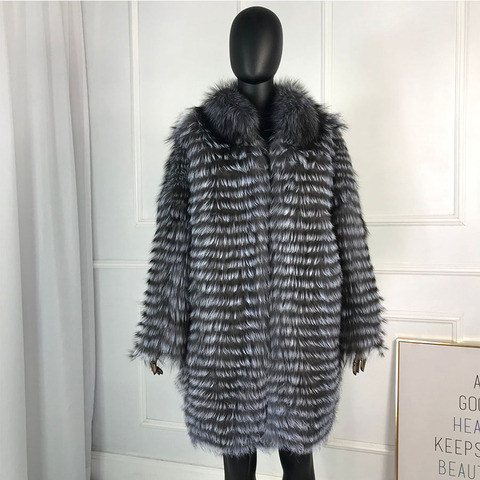 CNEGOVIK Women's hot silver fox fur coat natural long fur coats real fox fur coat plus size ► Photo 1/6