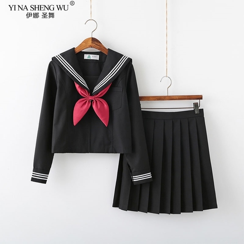 Black White JK Uniform Summer Short/long Sleeve Japanese School Uniforms Girls Sailor Sets Pleated Skirt JK Uniform COS Costume ► Photo 1/6