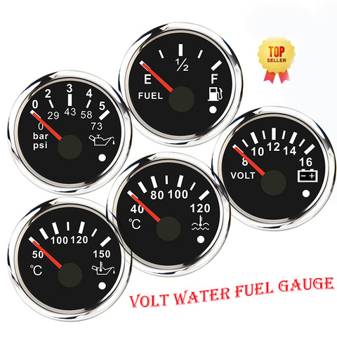 Point Alarm Car Gauge Vehicle Meter 12V Automobile 52mm Water Temp Oil Press Fuel Pressure Volt Indicator For Motorcycle Boat ► Photo 1/6