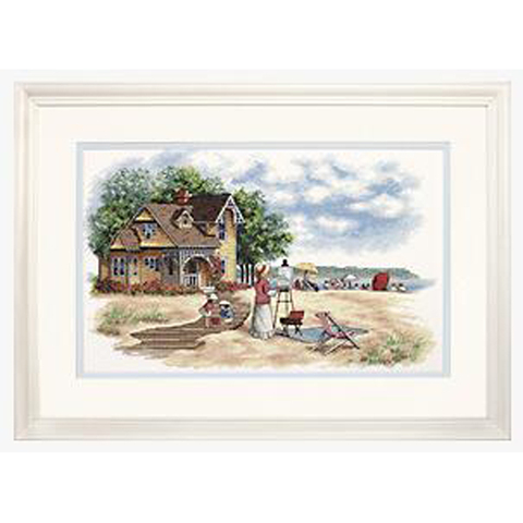 Top Quality Lovely Cute Counted Cross Stitch Kit Seaside Retreat Painter Artist and Wooden House dim 35177 ► Photo 1/4