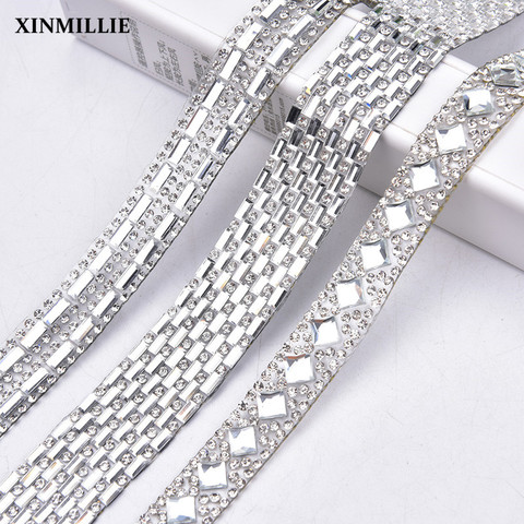 2yard/Lot Hotfix Rhinestone Trim Clear Crystal Ribbon 1.2cm Width Strass Chain Tape Fabric Applique Banding For Wedding Dress ► Photo 1/6