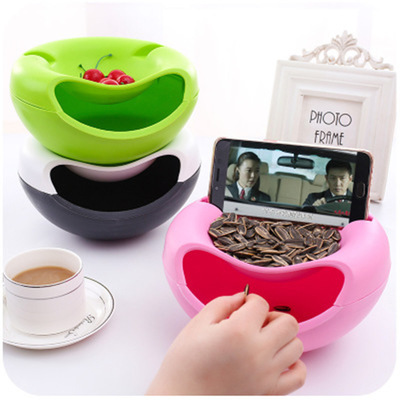 Multifunctional Plastic Double Layer Dry Fruit Containers Snacks Seeds Holder Desktops Plate Dish Organizer Storage Box Garbage ► Photo 1/6