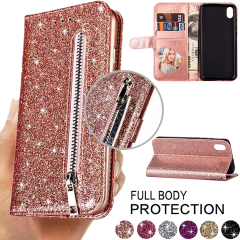Fashion Glitter Leather Wallet Card Slots Flip Case Cover For Xiaomi Redmi Note 9 Pro Max 8 7 Pro 9 SE CC9 POCO X2 7A 8A A3 Lite ► Photo 1/6