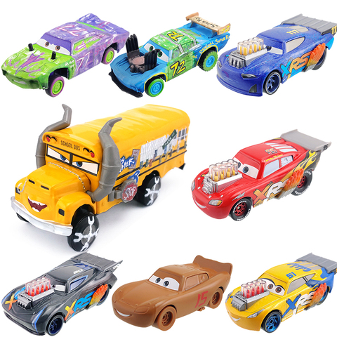 1:55 Disney Pixar Cars 3 2 Lightning McQueen Jackson School Bus Miss  Fritter Diecast Metal Metal Alloy Childrens Toy Car