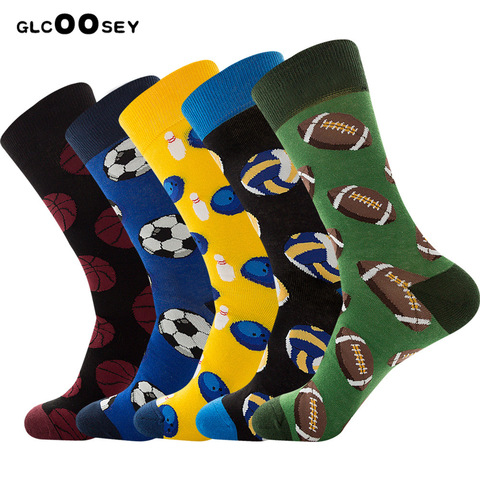 Colorful Men Basketball Soccer Rugby Tennis Football Bowling Sports Ball Pattern Happy Wedding Socks Funny Cotton Crew Homme Sox ► Photo 1/6