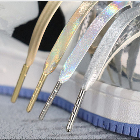 Creative Microfiber Soft Leather Laser Silver Gold Shoelaces 120/140/160 cm Women Men Sports Casual Basketball Shoes Laces ► Photo 1/6