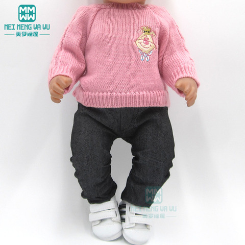 Doll Clothes Pink sweater, jeans for 43cm born doll and 45cm American doll girl dress ► Photo 1/6