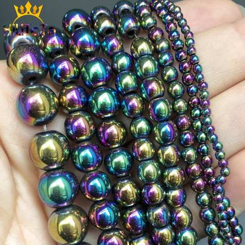 Natural Rainbow Color Hematite Beads Smooth Round Loose Beads For Jewelry Making DIY Bracelet Accessories 2/3/4/6/8/10mm 15'' ► Photo 1/6