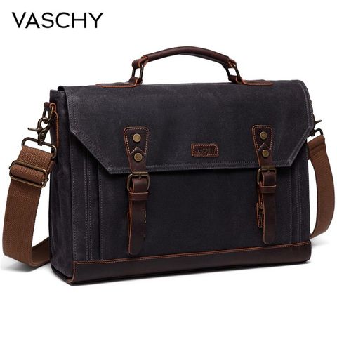 VASCHY Canvas Messenger Bag for Men Vintage Leather Bag Men Waxed Canvas Briefcase Men for 17.3 inch Laptop Office Bags for Men ► Photo 1/6