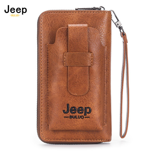 JEEP BULUO Leather Men Clutch Wallet Brand Purse For Phone Double Zipper Luxury Wallet Leather Clutch Bag Large Capacity  ► Photo 1/6