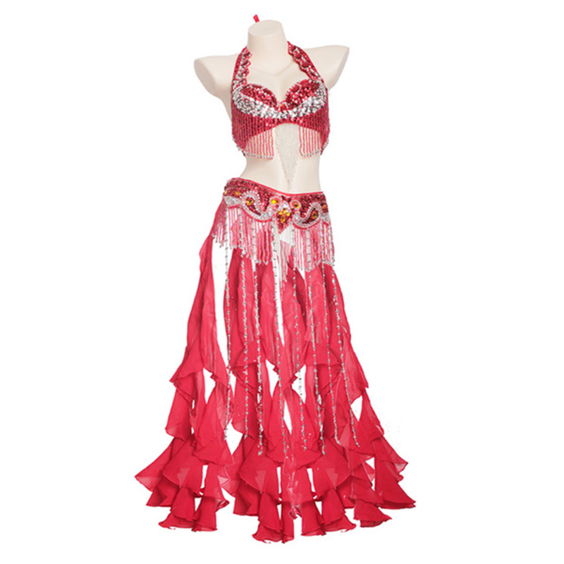 Female Beaded Sequins Belly Dance Costume Wear Bra Belt 2pc Set