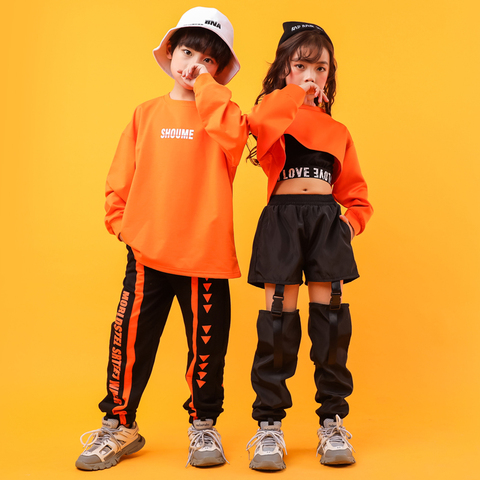 Kid Cool Hip Hop Clothing Sweatshirt Shirt Top Crop Hollow Causal Pants for Girl Jazz Ballroom Dance Costume Clothes Wear ► Photo 1/6