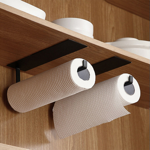 Kitchen Self-Adhesive Roll Paper Rack Towel Holder Tissue Hanger Rack Nail-Free Cabinet Shelf Sundries Accessories ► Photo 1/6