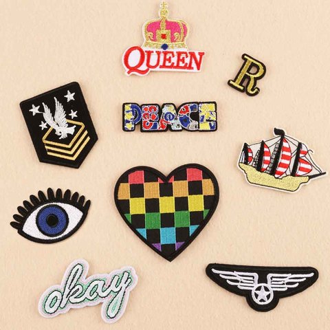 Okay Queen Eye Heart Shape Ship Peace Iron on Full Embroidered Cheap Ironing Cloth Patch For Boys Clothes Jeans Backpacks ► Photo 1/6