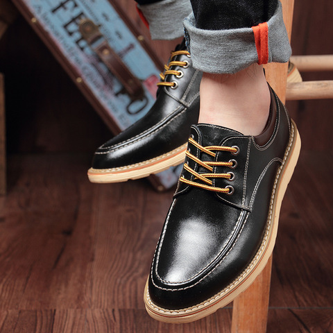 Hidden Heel 6cm Man Shoes Leather Genuine Elevator Shoes for Men Full Grain Cow Leather Lace Up Casual Formal Dress Brown Shoes ► Photo 1/6