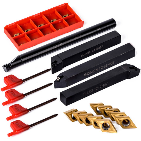 10pcs DCMT070204 Carbide Inserts With 4pcs Alloy Steel 12mm Lathe Boring Bar Turning Tool Holder and 4pcs Wrench ► Photo 1/6