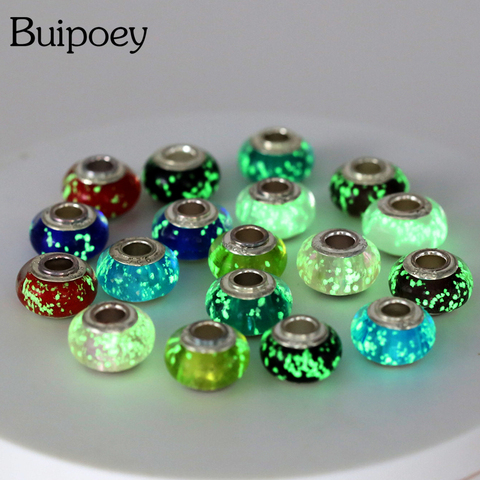 Buipoey 2pcs New Luminous Glass Beads Charm Fit original Brands Bracelet Bangle Fashion necklace Jewelry for Women Men gifts ► Photo 1/6
