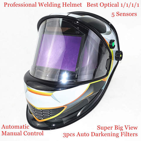 Auto Darkening Welding Mask 3 Filters View Size 115x85mm DIN 4-14 Optical 1111 5 Sensors ANSI CSA AS/NZS Welding Helmet ► Photo 1/6