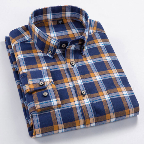 High Quality 100% Cotton Autumn Long Sleeves Shirts Turn-down Collar Casual Shirts Comfortable Plaid Male Tops Plus Size S-8XL ► Photo 1/6