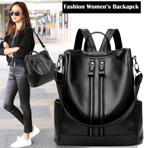 Women's PU Leather Rucksack Handbag Large Capacity Shoulder Bag Travel Backpack Satchel ► Photo 1/6