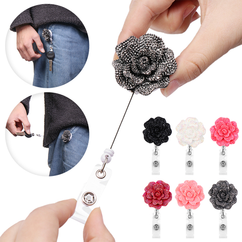1PC Creative Resin Rose Shape Retractable Nurse Badge Doctor ID Card Badge Holder Anti-Lost Clip Key Ring Lanyards Office Supply ► Photo 1/6