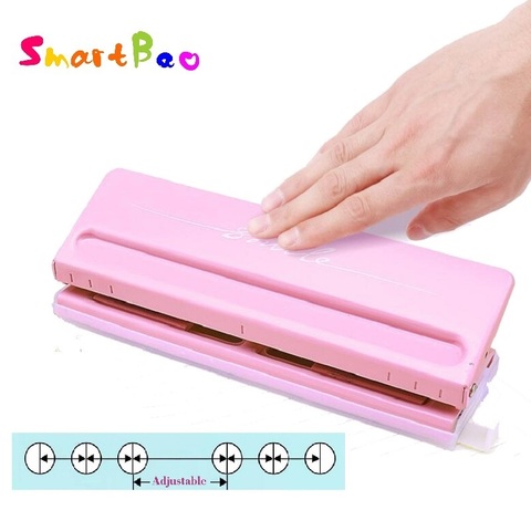 6-Hole Standard Punch Adjustable Hole Punch for Handmade Loose Leaf and Bullet Journal Inner Page; Pink,White; 6 Sheets Capacity ► Photo 1/6