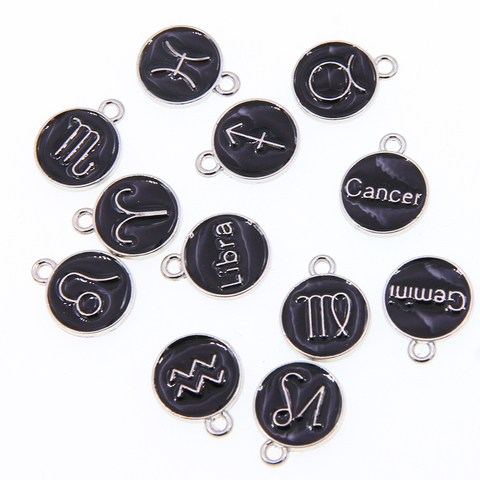 Black enamel 12 Pieces/Set  Metal Alloy Enamel Zodiac Signs Charms Pendant Diy Hand Made Jewelry Accessories ► Photo 1/1