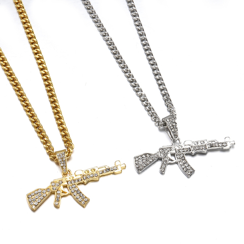 Fashion Choker Necklaces For Women Gun Pendant Crystal Rhinestone Chain Necklace Women Men Punk Chains Jewelry Gift ► Photo 1/6