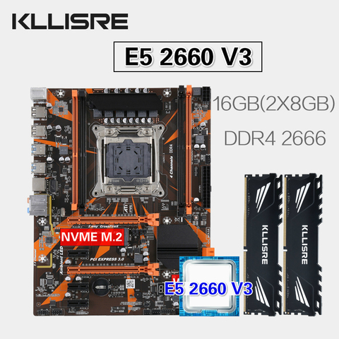 Kllisre X99 D4 motherboard set with Xeon E5 2660 V3 LGA2011-3 CPU 2pcs X 8GB =16GB 2666MHz DDR4 memory ► Photo 1/6
