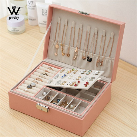 WE New High Capacity Leather Jewelry Box Travel Jewelry Organizer Multifunction Necklace Earring Ring Storage Box Women Gifts ► Photo 1/6
