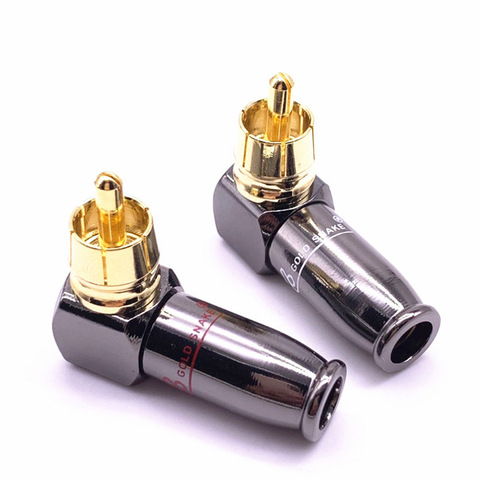 2pcs 90 Degree Snake King RCA  L-shaped Gun Black Gold Plated Right Angle RCA Male Plug Audio Video Connector Soldering ► Photo 1/4