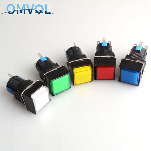 16mm momentary & Self-locking  push button switch with LED lamp square button ► Photo 1/6