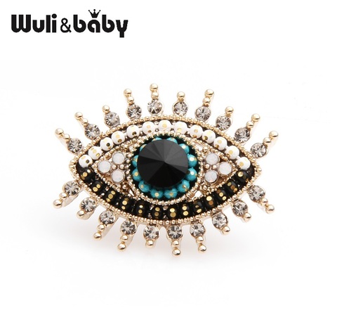 Wuli&baby Small Rhinestone Black Blue Eye Brooches Women Alloy Simulated Pearl Eye Collar Pins Gifts ► Photo 1/5